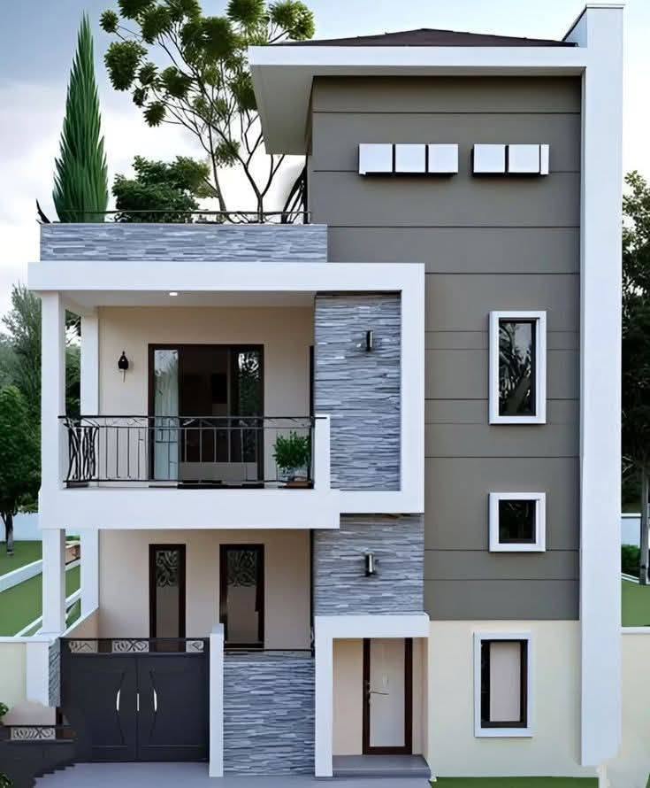 Grey Stone Pillar Modern Villa